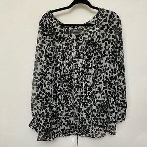 George by Mark Eisen Black, White Leaf Print Long Sleeve Tunic Size 3X